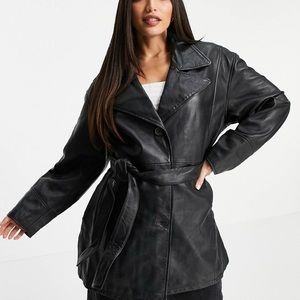 Vintage Style Leather Trench Jacket